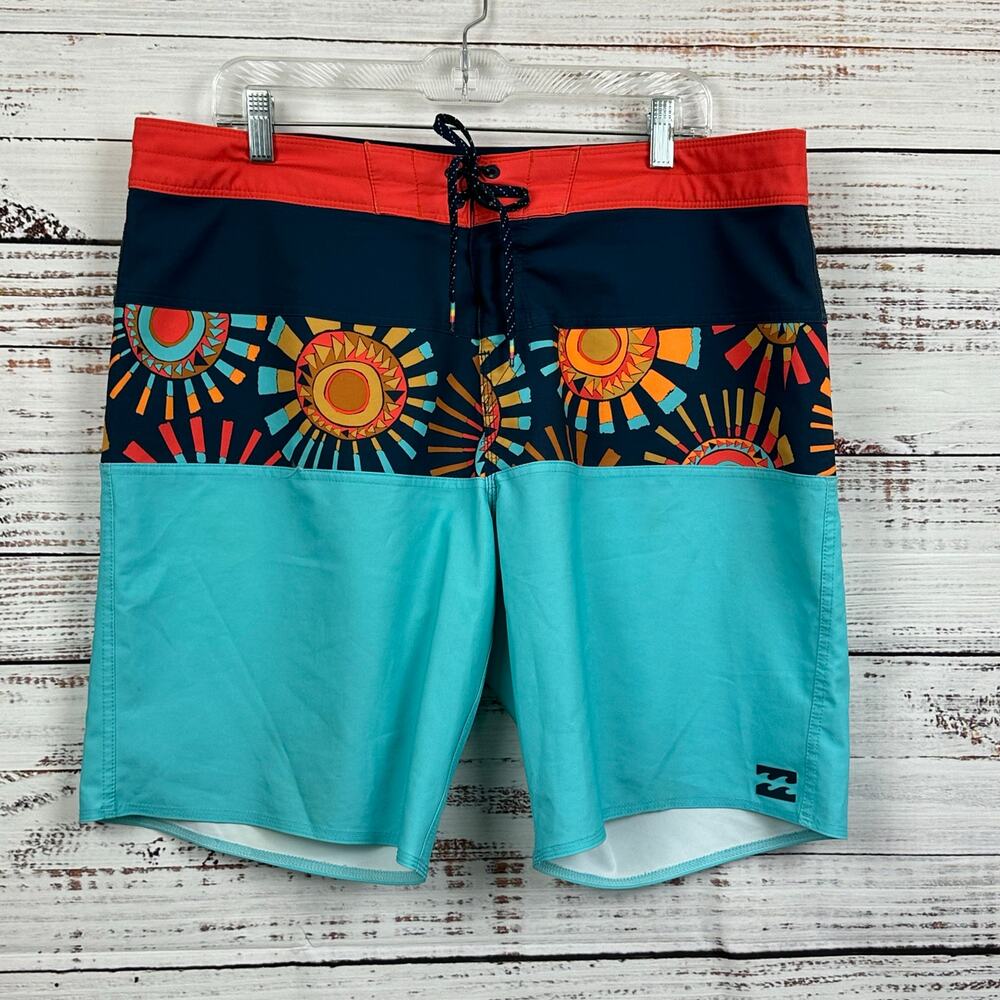Mens Billabong Platinum Tribong Board Surf Swim Shorts Teal Navy Tribal 36 9"